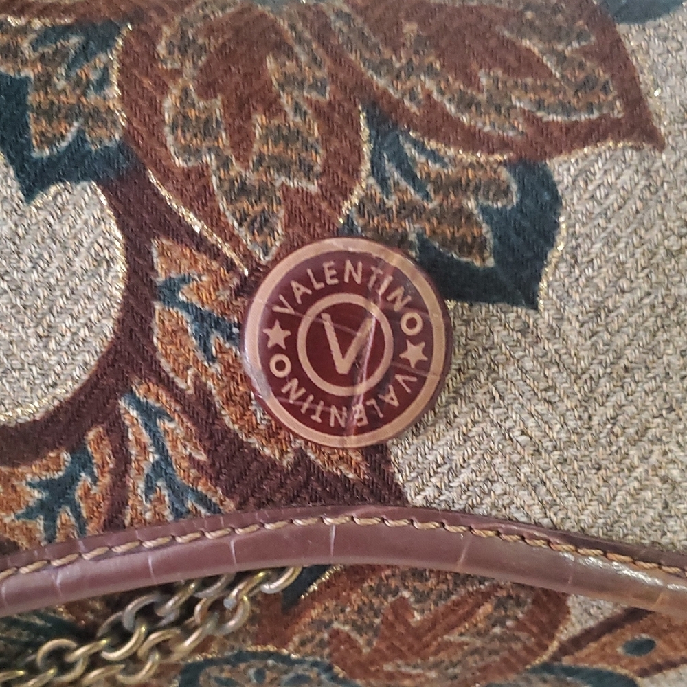 Vtg Mario  Valentino Brown and Gold Patterned Shoulder Bag - Picture 3 of 15